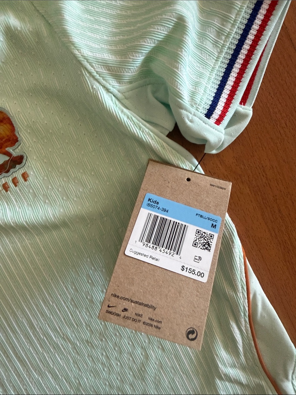Kids - Size  M Nike Mint Green France Football Jersey with Tricolor Trim - Picture 2 of 3